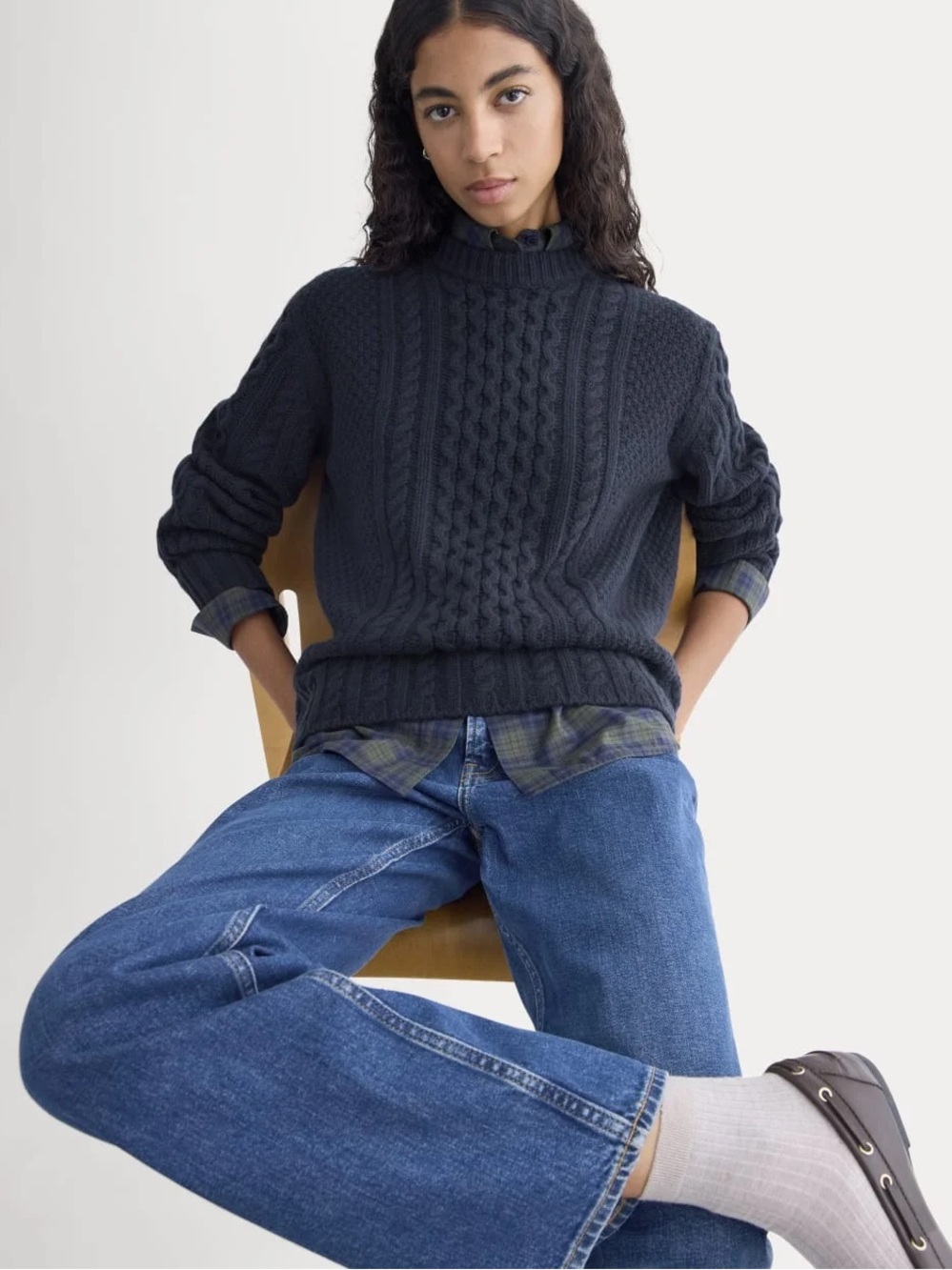New Everlane CABLE SWEATER IN LUXE MERINO Navy Size M